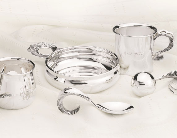 Grainger McKoy Fine Silver Gifts for New Baby - Rattle, Spoon, Porringer, Cups