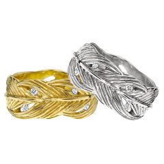 Wide Feather Rings with Diamonds